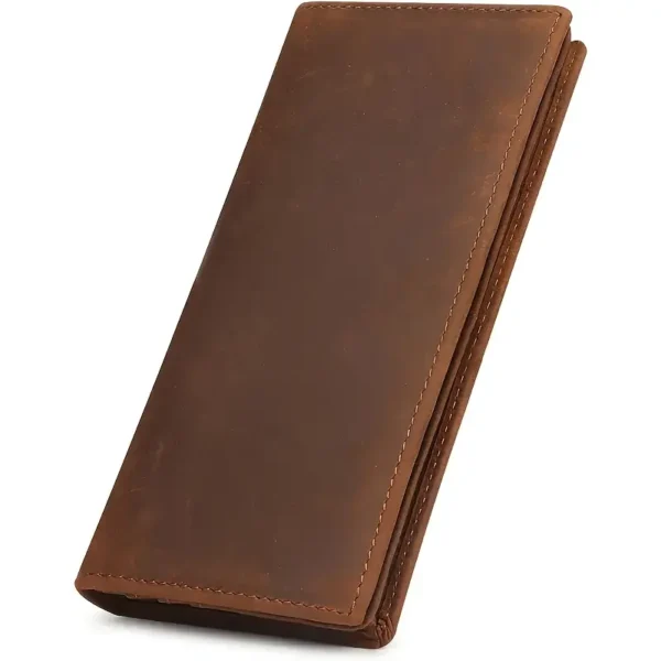 Vintage Long Bifold Leather Wallet with Multiple Card Slots