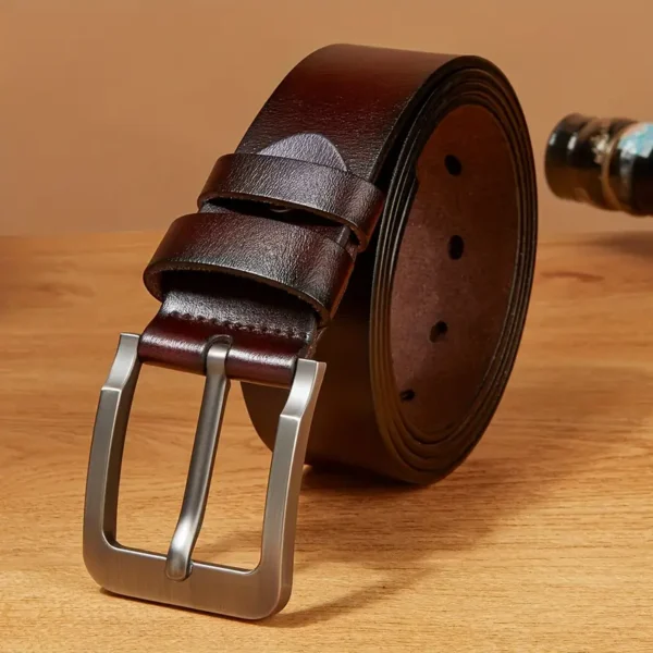 Durable Genuine Leather Belt with Alloy Buckle – Coffee