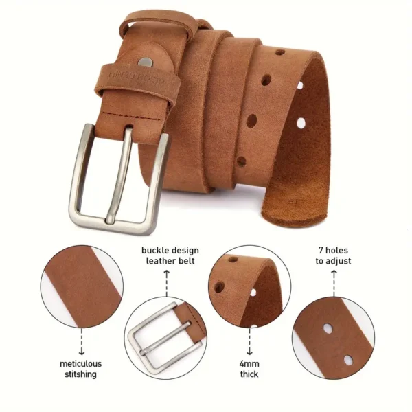 Thickened Cowhide Belt with Square Alloy Buckle – Casual and Durable - Image 2